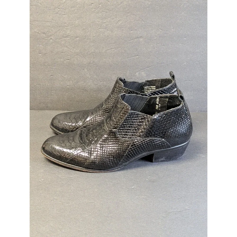 Stacy Adams- Leather Dress Ankle Boots Men Size 9.5 Black Alligator Print